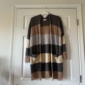 Pink Lily Striped Cardigan - Black, Brown, Cream
